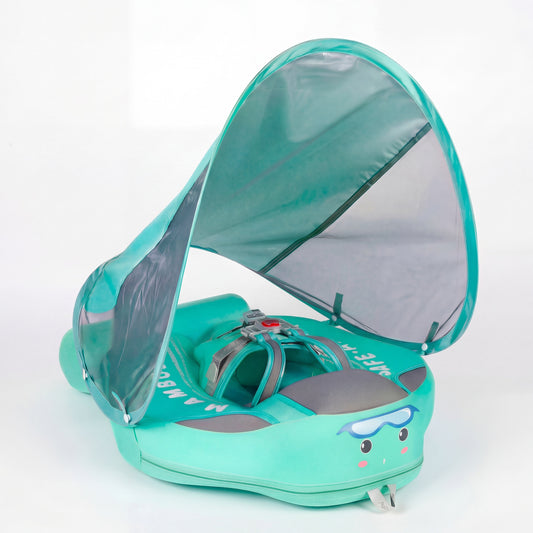 Turquoise sandal with a canopy and cartoon face on a white background